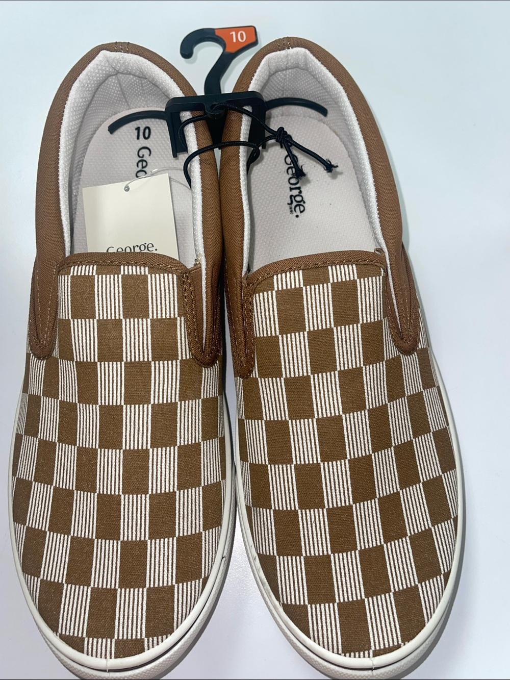 George Brown and White Checkerboard Slip-On Sneakers